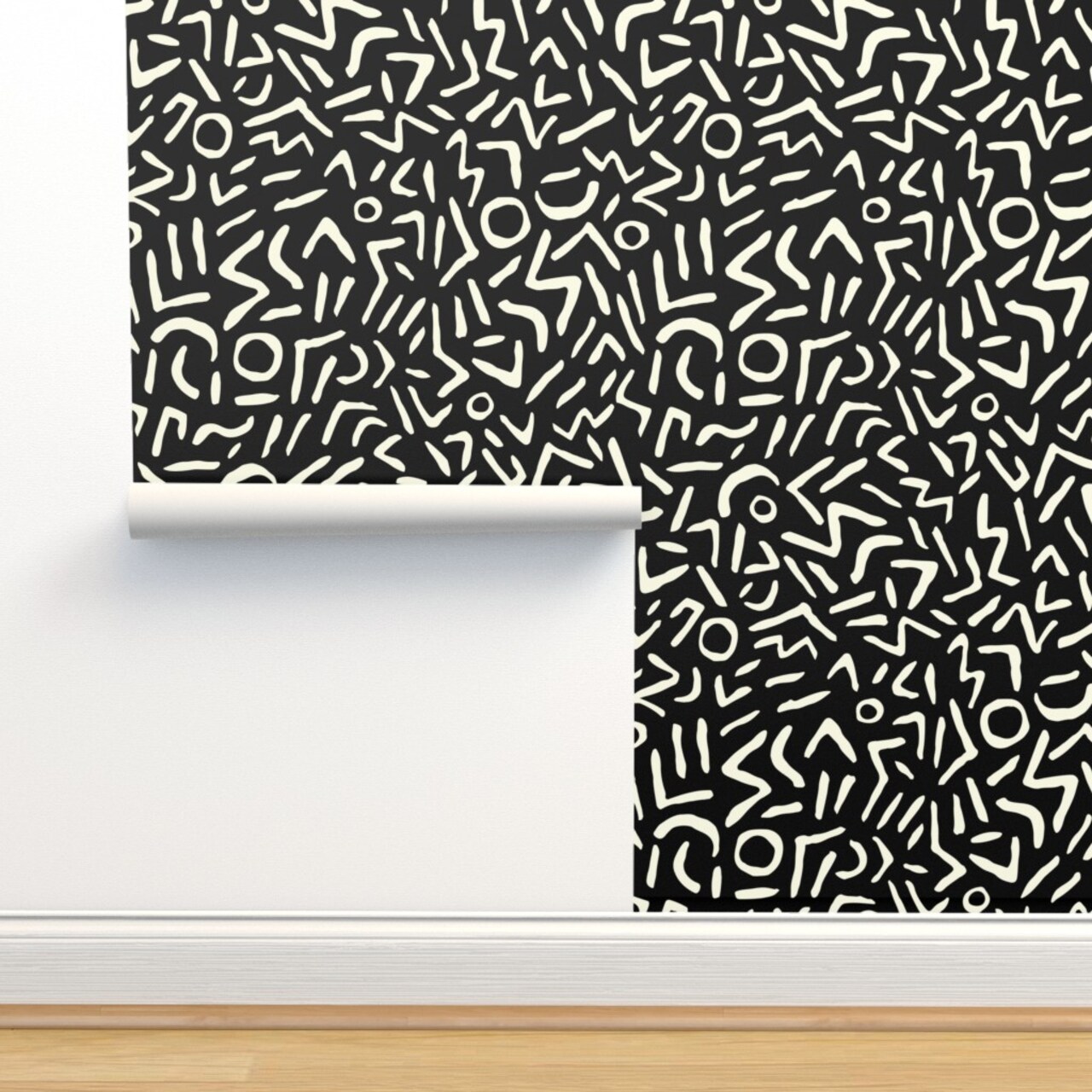 Geometric Abstract Bold Graphic Artistic Tribal Style Black Ivory Custom Removable Wallpaper by Spoonflower Peel & Stick Wallpaper 2FT Wide